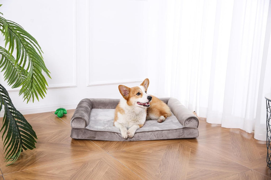 Amazon Basics Dog Bed with Cooling Gel Memory Foam, Pressure-Relief Support for Dogs up to 55lbs, Non-Slip Bottom, Machine Washable Cover, Large Sized (36" x 27"), Brown