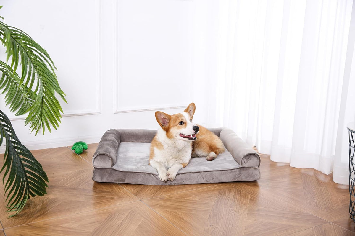 Amazon Basics Dog Bed with Cooling Gel Memory Foam, Pressure-Relief Support for Dogs up to 55lbs, Non-Slip Bottom, Machine Washable Cover, Large Sized (36" x 27"), Brown