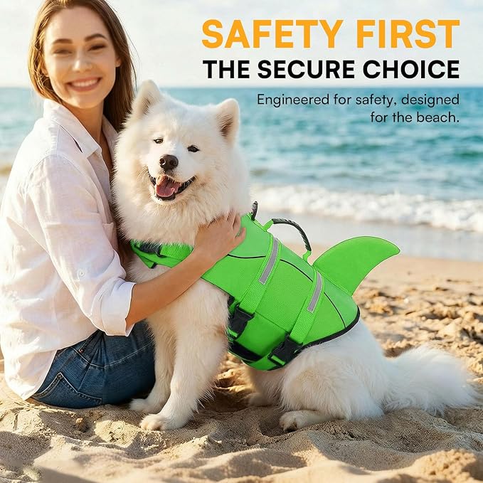 Dog Life Jacket High Flotation, Reflective Dog Life Vest for Swimming, Adjustable Dogs Life Preserver Rescue Handle Spring Summer Pool for Small, Medium, Large Dogs (BrightGreen,XS)