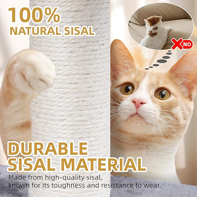 Xin Three Layer Cat Tree with Cat Condo and Two Hammocks,Grey