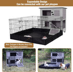 Rabbit Hutch Outdoor Indoor Bunny Cage 2 with Large Pull-Out Trays 2 Story Guinea Pig Cage on Wheels- Move Freely