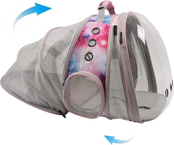halinfer Galaxy Pink Dual Expandable Cat Backpack Carrier, Fit up to 20 lbs, Expandable Pet Carrier Backpack for Large Fat Cat and Small Puppy