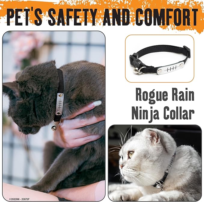 Naruto Breakaway Cat Collars for Girl & Boy Cats: Adjustable 8.5”-12” Cute Kitten Collar with Bell (Removable), Officially Licensed Naruto Shippuden Pet Accessories & Gifts (Black, Rogue Rain Ninja)