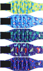 5 Pack Dog Diapers Male Reusable, Premium Belly Bands for Male Dogs, High Absorbing Male Dog Pee Wraps for Doggie in Incontinence or Excitable Urination and Training Dinosaur L