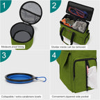 Modoker Dog Travel Bag, Weekend Pet Travel Set for Dog and Cat, Airline Approved Tote Organizer with Multi-Function Pockets and 2 Food Storage Containers, 2 Collapsible Bowls, 1 Feeding Mat (Green)