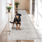 Washable Runner Rugs 3x16 - Long Hallway Runner Rug Low Pile Rug with Rubber Backing Floor Mat Non Slip Moroccan Indoor Carpet for Kitchen Bedroom Entryway 3x16 Geo Grey