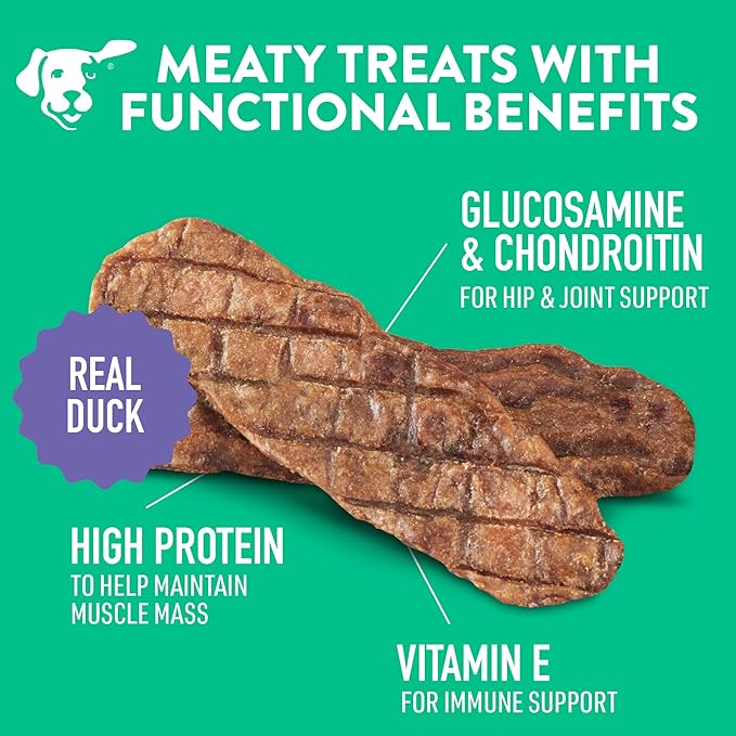 DOGSWELL 100% Grilled Meat Dog Treats, Made in The USA with Glucosamine, Chondroitin & New Zealand Green Mussel for Healthy Hips, 20 oz. Duck