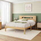 ZIYOO Solid Bamboo Wood Full Size Bed Frame with Storage Headboard, 14 inch Platform Bed Frame Full No Box Spring Needed with Steel Slats, Sturdy and Stable, Easy Assembly, Noise Free