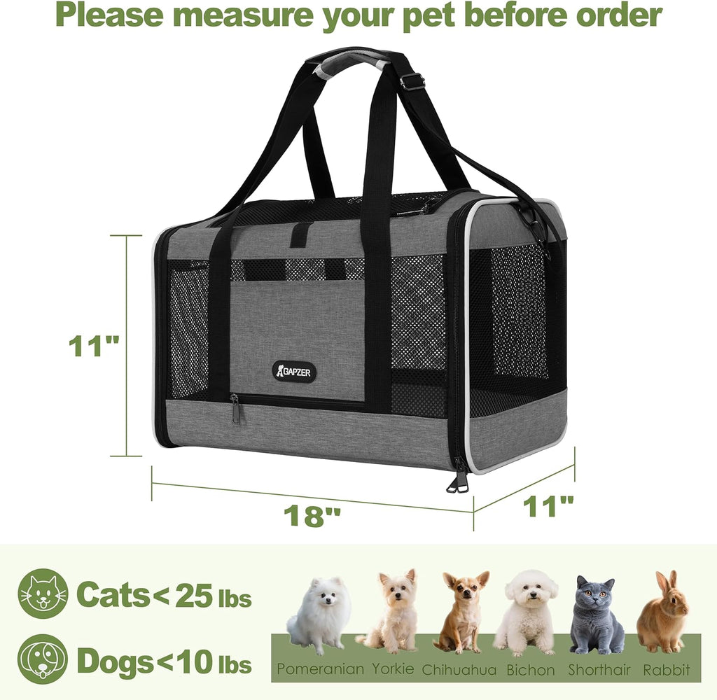 Cat Carrier 18x11x11 Top Load Soft Pet Travel Bag Over 15 lbs, Collapsible Small Dog Puppy Crate 10 Pounds, Small Animal Rabbit Kennel Carrying Case, Kitten Mesh Cage Medium Cat Under 25 Grey
