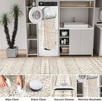 3x6 Washable Kitchen Runner Rug: Non Slip Moroccan Hallway Runners - Low Pile Soft Farmhouse Neutral Carpet for Bedroom Entryway Laundry 3x6 Geo Beige