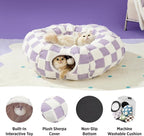 Lesure Donut Cute Jacquard Cat Tunnel Bed Kitten Toys for Puppy Bunny | 33.5x33.5x10in,Round Cat Bed Tube for Indoor Cats Rabbit Dog,Pet Peekaboo Cave Toy,Spiral Hideaway,Washable Cushion,Lavender
