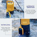 Acquaer 1HP Sump Pump Submersible 4345GPH Water Pump with Automatic Float Switch for Water Removal in Hot Tubs, Pools, Basements, and Garden Ponds