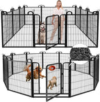 Dog Playpen Outdoor 12 Panels Heavy Duty Dog Fence 40" Height Anti-Rust with Doors Portable for RV Camping Yard, Total 27FT, 58 Sq.ft, Snowy Black