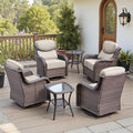 Belord Luxury 6" Thick Cushioned Outdoor Swivel Rocker Patio Chairs Set of 4 with Side Table, High Back Wicker Furniture Set with Ergonomic Zone Back, Conversation Set for Deck Porch - Brown+Beige