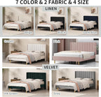 Twin Size Upholstered Platform Bed Frame with Modern Wingback & Vertical Panel Headboard, Velvet Fabric, Wooden Legs & Slats Support, No Box Spring Needed, Noise-Free & Easy Assembly, Grey