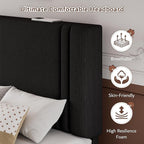 iPormis Twin Platform Bed Frame with Fabric Upholstered Headboard & Thickened Legs, Mattress Foundation with Solid Wooden Slats Support, No Box Spring Needed, Noise Free, Black