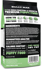 Bully Max Puppy Food 24/14 High Protein & Growth Formula - Dry Dog Food with Lamb and Rice for Small Dogs and Large Breed Puppies - Natural, Slow-Cooked, Sensitive Stomach Pet Food, 5-Pound Bag