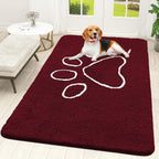 OLANLY Door Mat for Muddy Dog Paws 70x46, Ultra Absorbent Chenille Mud Doormat with Paw Print Design, Non-Slip Washable Doormat for Indoor Entryway, Quick-Dry Pet Bed Mats for Dirty Dogs, Burgundy