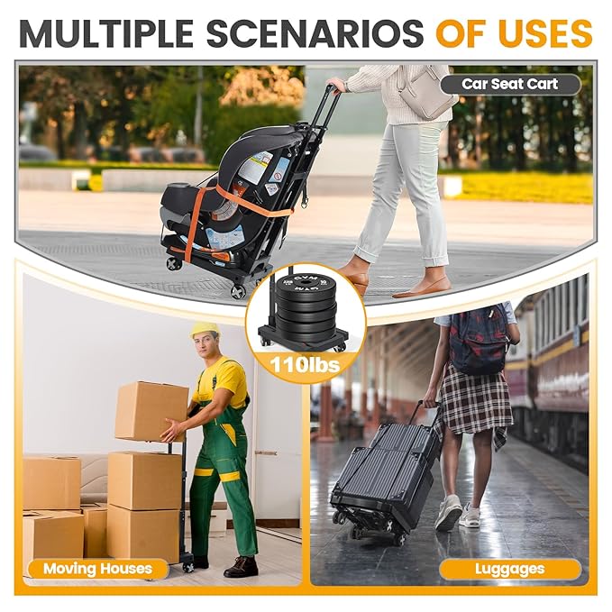 Orzbow Car Seat Dolly for Airport, Folding Car Seat Travel Cart with 4 Wheels and Adjustable Handle, Carseat Roller for Airplane Travel with Straps, Compact Luggage Hand Trolley, Black