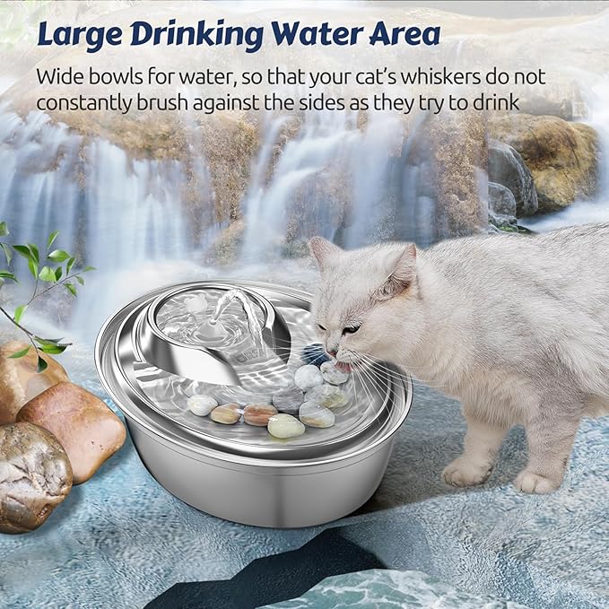 ORSDA Cat Water Fountain, 2L Stainless Steel Pet Water Fountain, Automatic Drinking Fountain Dog Water Dispenser with 12 Replacement Filters for Cats, Small Dogs