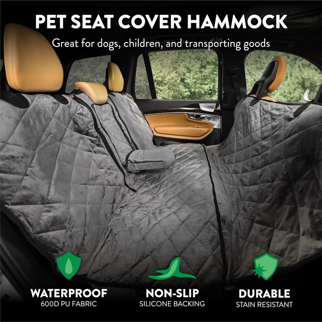 Plush Paws Products Velvet Convertible Rear Seat Cover | Durable Diamond Stitching | Washable & Waterproof Back Seat Cover | Car, Truck & SUV | Nonslip, Tear Resistant Protection | X-Large London Grey