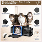Top and 2 Sides Expandable Pet Carrier 17x11x9.5, TSA Airline Approved Small Dog Carriers for Small Dogs, Soft-Sided Cat Carrier with Self-Locking Zippers for Kitten,Rabbit, Puppy, Guinea Pig Black