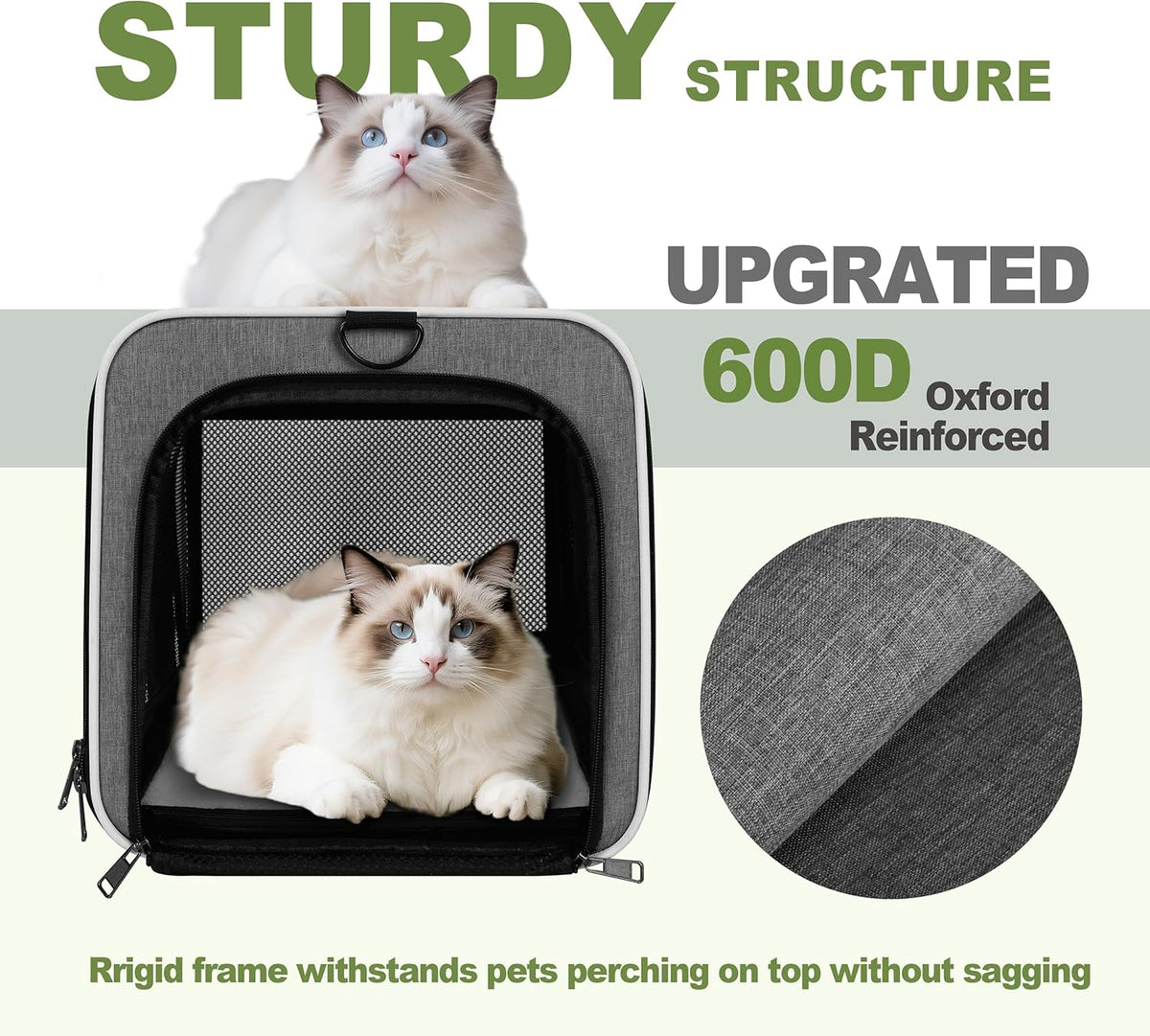 Cat Carrier 18x11x11 Top Load Soft Pet Travel Bag Over 15 lbs, Collapsible Small Dog Puppy Crate 10 Pounds, Small Animal Rabbit Kennel Carrying Case, Kitten Mesh Cage Medium Cat Under 25 Grey