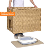 Cat Litter Box Enclosure with Litter Trapping Mat; Handwoven Plastic Rattan Cat House; No Installation Hidden Cat Washroom; Pet Crate for Balcony,Bedroom,Living Room