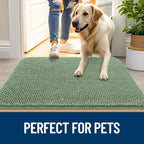 OLANLY Dog Door Mat for Muddy Paws 34x21, Absorbs Moisture and Dirt, Absorbent Non-Slip Washable Doormat, Quick Dry Chenille Mud Mat, Entry Indoor Entryway Carpet for Inside Floor, Olive Green