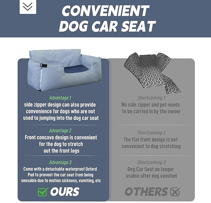Johnear Dog Car Seat for Medium Large Dogs Under 100lbs Pet Travel Booster Seat with Detachable Waterproof Oxford Pad Bed Sofa for Car Back Seat Cushion with Safety Leash with 2 Pockets