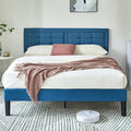VECELO Queen Size Bed Frame with Adjustable Headboard, Upholstered Button Tufted Platform Bedframe with Wood Slats Support, No Box Spring Needed, Aegean Blue