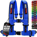 1pc 50 Cal Blue 4 Point Harness 2in Straps, Racing Harness Seat Belt | Ultra Kush padding, Push Button quick release hardware. Universal Fit for UTV, RZR, race car.