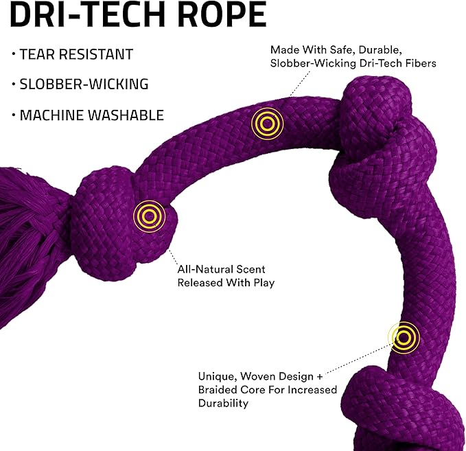 Playology Dog Toys | Dri-Tech Rope Toy Tug of War Rope for Aggressive Chewers (Value 2-Pack) | Small Bacon Scented Toys - Easy to Clean and Made from Non Toxic Materials
