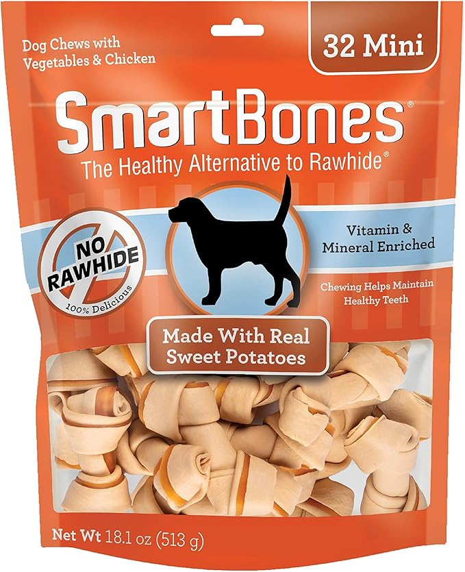SmartBones Mini Chews with Real Sweet Potato 32 Count, Rawhide-Free Chews for Dogs
