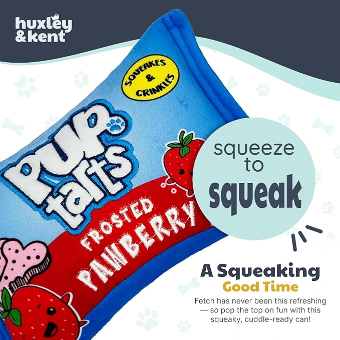 Huxley & Kent Funny Dog Toy w/Squeaker – Power Plush Squeaky Dog Toys for Small, Medium & Large Dogs – Soft Stuffed Animal for Indoor Play & Fetch - Pup-Tarts Frosted Pawberry, Large