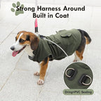 Workwear Style Dog Coats with Harness Built in for Small Dogs Windproof Warm Puppy Jacket with Storage Pockets for Cold Winter,Green XL