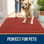 OLANLY Dog Door Mat for Muddy Paws 70x46, Absorbs Moisture and Dirt, Absorbent Non-Slip Washable Doormat, Quick Dry Chenille Mud Mat for Dogs, Entry Indoor Entryway Carpet for Inside Floor, Maple Red