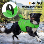 Dog Life Jacket High Flotation, Reflective Dog Life Vest for Swimming, Adjustable Dogs Life Preserver Rescue Handle Spring Summer Pool for Small, Medium, Large Dogs (BrightGreen,XS)