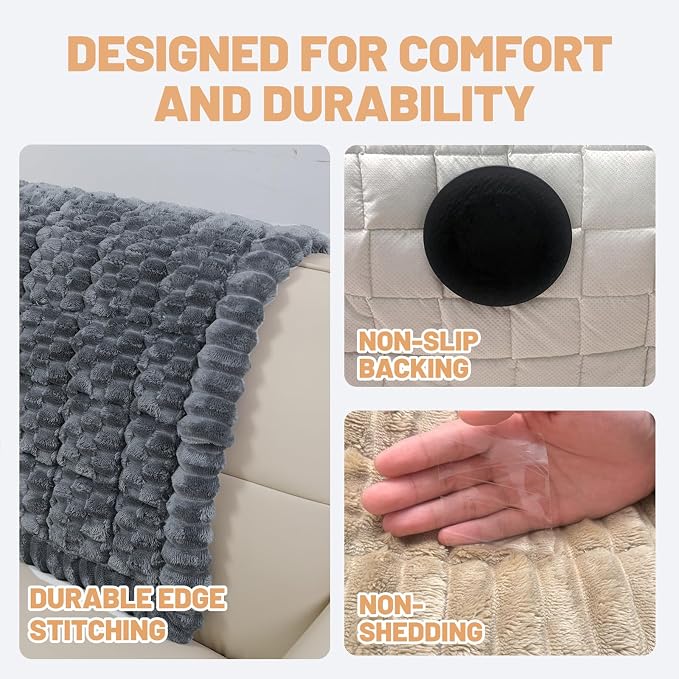 Waterproof Couch Cover for Dogs Washable,Nonslip Fuzzy Durable Pet Friendly | Soft Slipcovers for 3 Cushion Sofa Cover,Plush Thick Protector Fits Mat Bed Leather & Fabric Couches (Grey 27.6"x70.9")