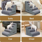 PAWSCART Pet Stairs for Dogs 3-Step, 15.7" H Pet Stairs for High Bed, Couch Sofa & Chair, 30D Material Soft Foam Dog Steps with Non-Slip Bottom Surface Removable Washable Cover, Grey