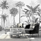 AFZEVEB-Black and White Jungle Wallpaper Hand-Painted Tree Wall murals for Bedroom 159"x107" (Not Peel and Stick)