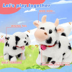 Hopearl Walking Cow Interactive Electronic Pet Plush Diary Cattle Toy with Sounds and Movements MOO Nodding Head Wag Tail Animated Gift for Toddlers Birthday, Black, 7''