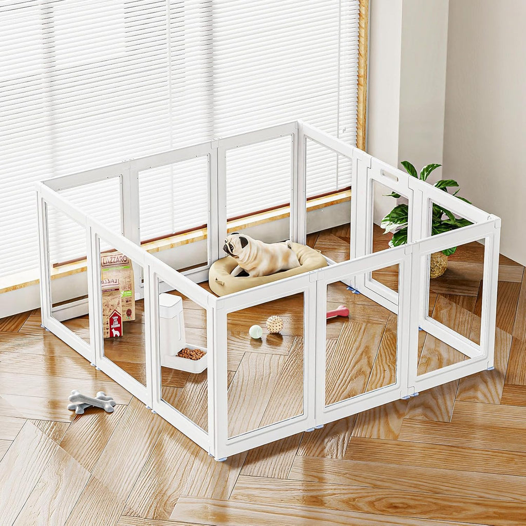 Clear Acrylic Dog Playpen Transparent Dog Playpen Indoor, Easy Assemble Clear Pet Pen for Puppy Bunny Cat Pig, Sturdy & Easy Cleaning Plastic Dog Puppy Fence (30" H, 12PCS)