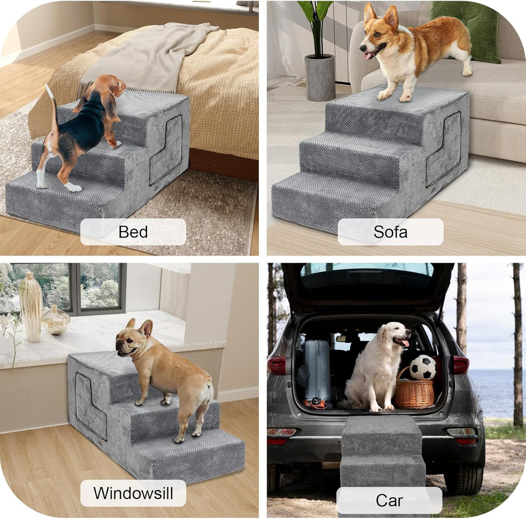 Dog Stairs for Small Dogs 23” H, 5-Step Dog Steps for High Bed, High-Density Foam Pet Stairs with Non-Slip Removable Washable Cover to Get on Bed