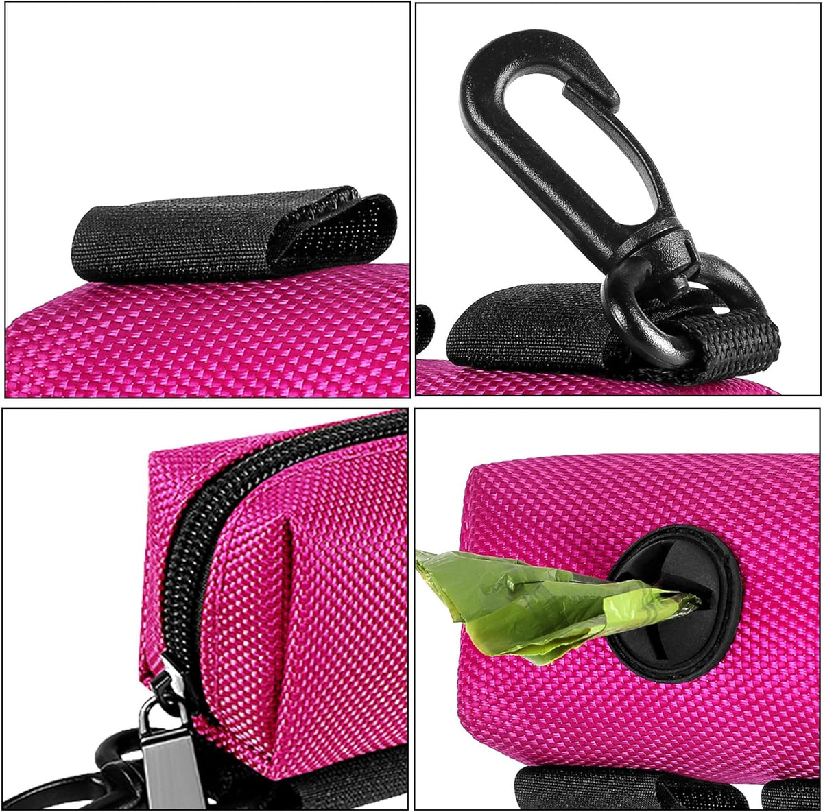 Dog Waste Bag Dispenser Pet Poop Bags Holder for Doggie Waste Bags Dispensers Soft Fabric Zipper Small Doggy Puppy Pouch for Leash Accessory Attachment with Carrier,Pink