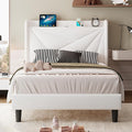 iPormis Twin Size Bed Frame with Charging Station, Velvet Platform Bed Frame with Wingback Headboard Upholstered Bedframe, Solid Wood Slats Support, No Box Spring Needed, Easy Assembly, White