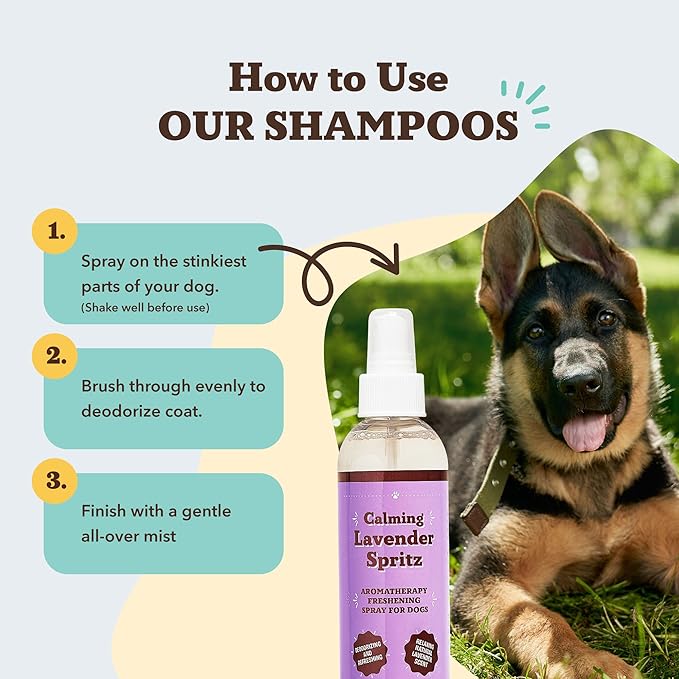 Natural Dog Company Calming Lavender Spritz 8 oz – Hypoallergenic Dog Deodorizing Spray with Aloe & Oatmeal – Refreshes Coat, Soothes Sensitive Skin – Natural Lavender Scent, No Artificial Fragrance