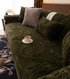 Green Fuzzy Rabbit Plush Sofa Cover Cozy Warm Sofa Couch Covers with 3D Jacquard Leaf Pattern Non-Slip Easy-to-Install Shaggy Sofa Slipcover Prefect for Kids Dogs Cats Cats(Green,36"x110")