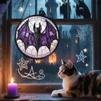 Stained Glass Window Hanging - Halloween Black Bat Purple Wings Monster Suncatcher for Doors Garden Home Spooky Sun Catchers Gothic Decor Horror Gift for Women Men Friend Boy Girl 11.8 in