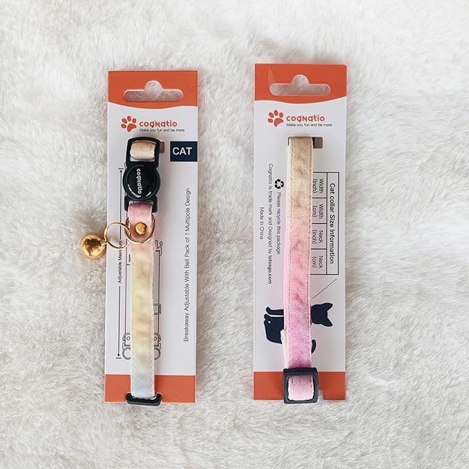 Safety Quick Release Cat Collars,Double Velvet with Bell Available in a Range Colors,Perfect for Your Kitty, Adjustable 20-30 cm (20-30cm, Rainbow)